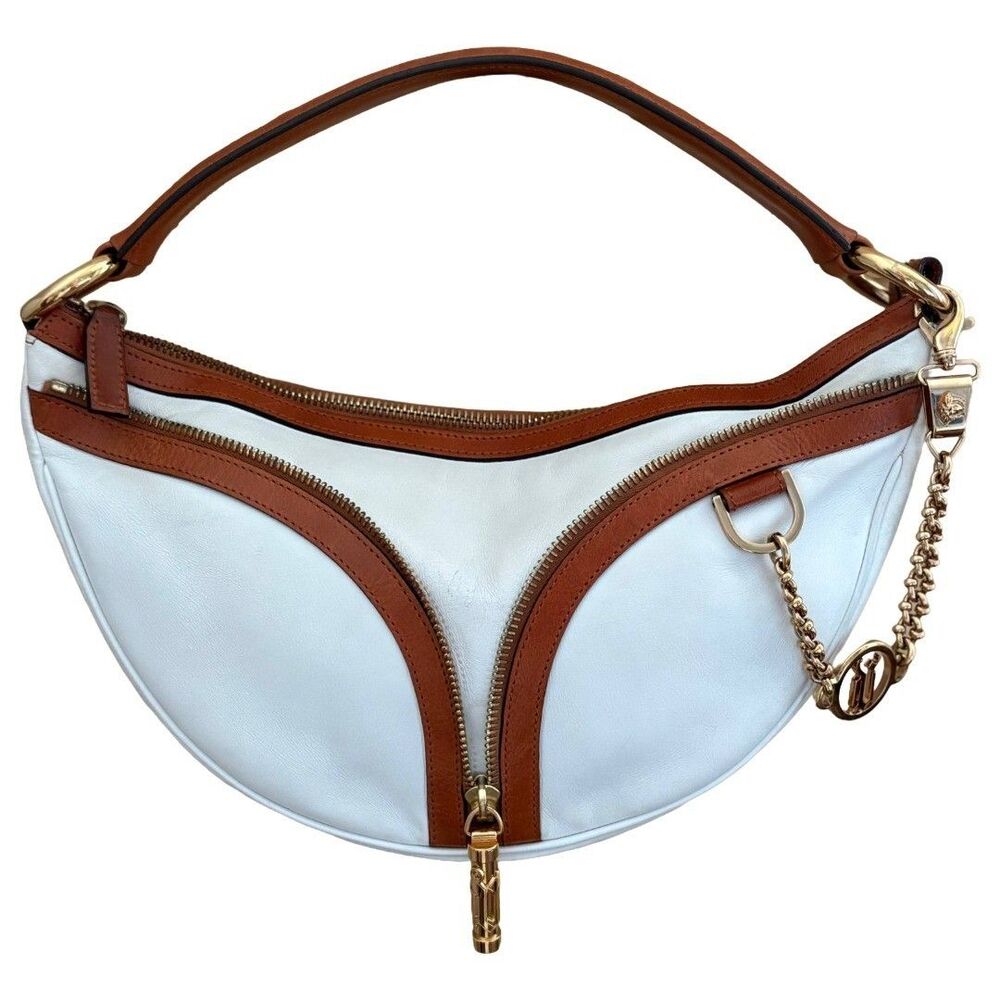 Versace Logo Authentic Repeat Leather Shoulder Bag White